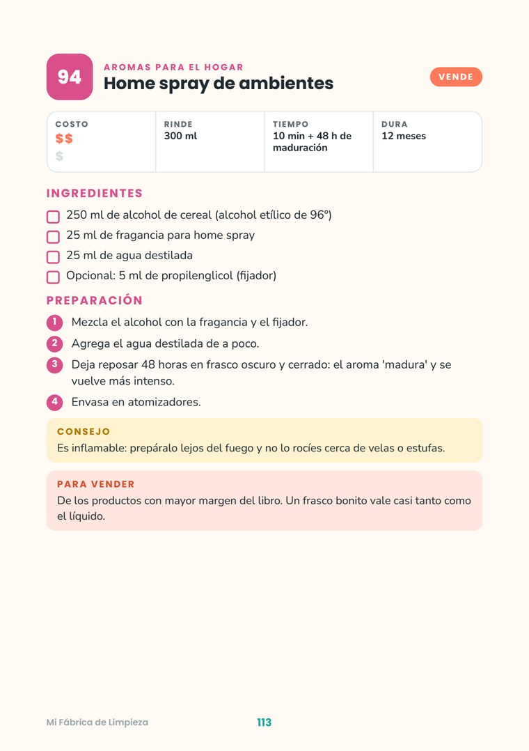 Página real: receta de home spray de ambientes