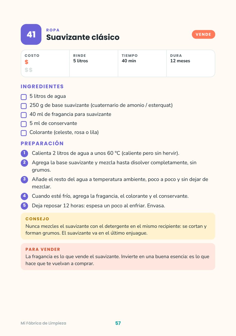 Página real: receta de suavizante clásico